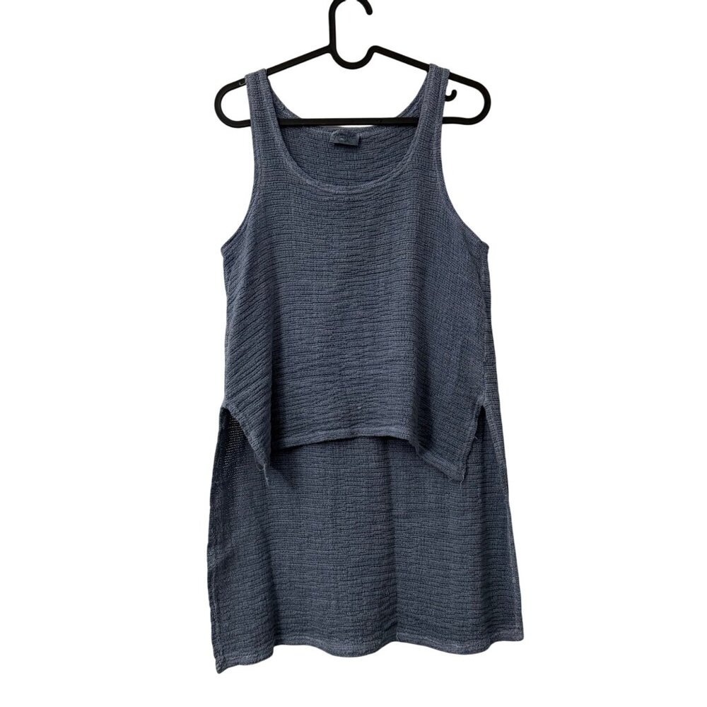 Namaste Nella Blue Cotton Linen Hi Lo Beachy Coastal Tank Top Small Womens